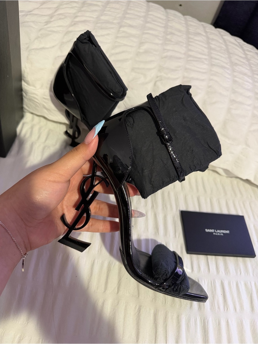 Saint Laurent Black Sculptural YSL Logo Heels - Picture 3 of 3